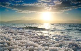 死海，盐，日落 高清壁纸