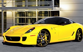 法拉利599超级跑车黄色侧视图
