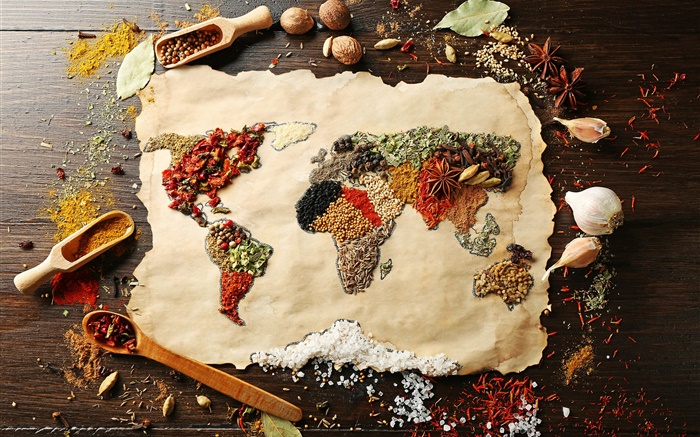 食品，调味品，面，世界地图，创意图片 壁纸 图片