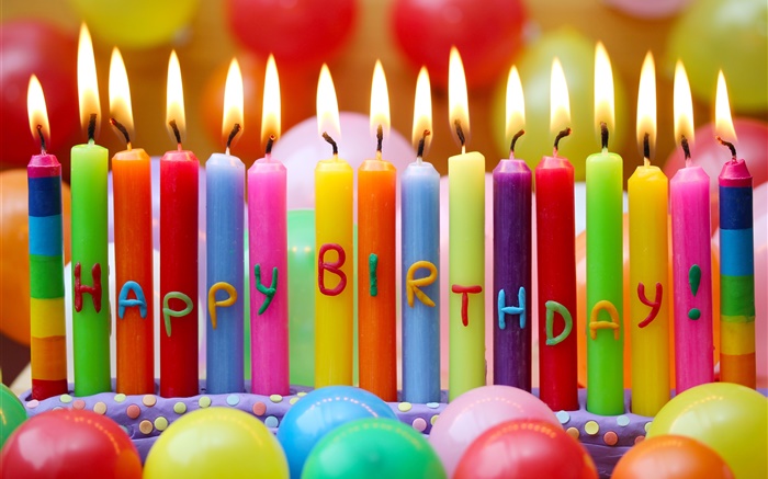生日快乐，多彩的蜡烛，火，气球 壁纸 图片