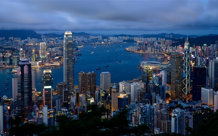 香港，城市，建筑，多云的天空，早上 壁纸 图片
