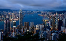 香港，城市，建筑，多云的天空，早上 高清壁纸