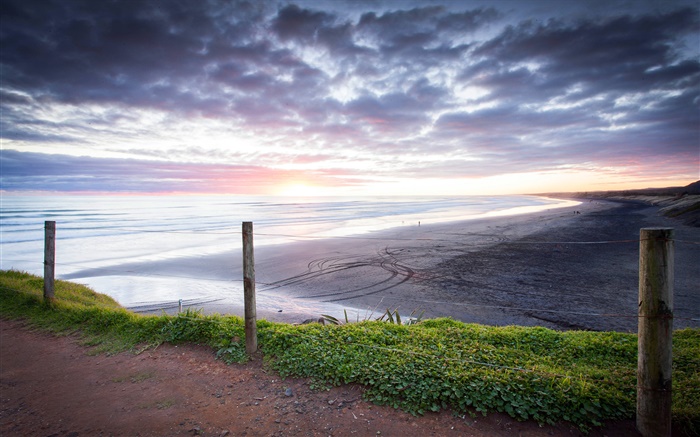 穆里怀海滩，日落，奥克兰地区，新西兰 壁纸 图片