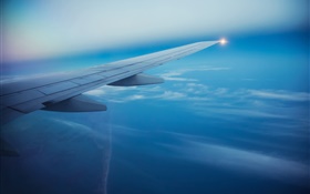 客运飞机，天空，云，飞机机翼 高清壁纸