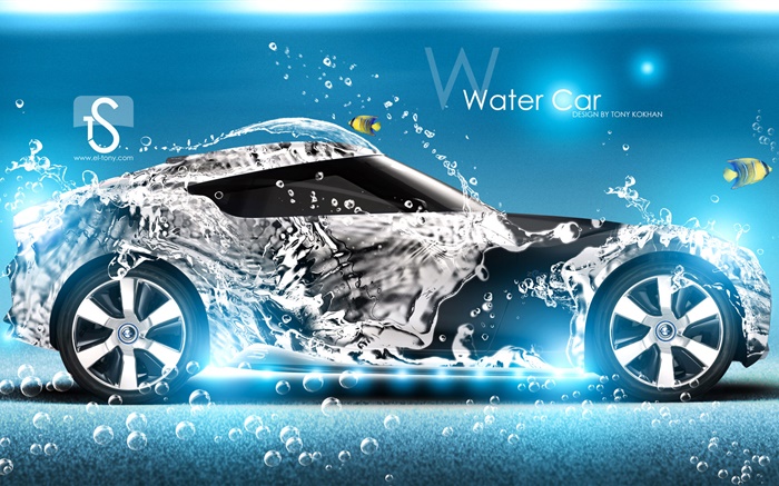水溅汽车，鱼，创意设计 壁纸 图片