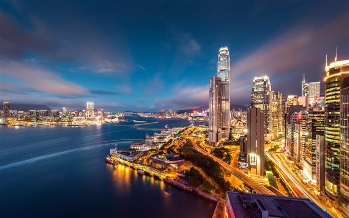美丽的城市夜景，香港 壁纸 图片