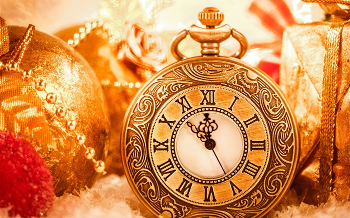 圣诞装饰，时钟，球，新年 壁纸 图片
