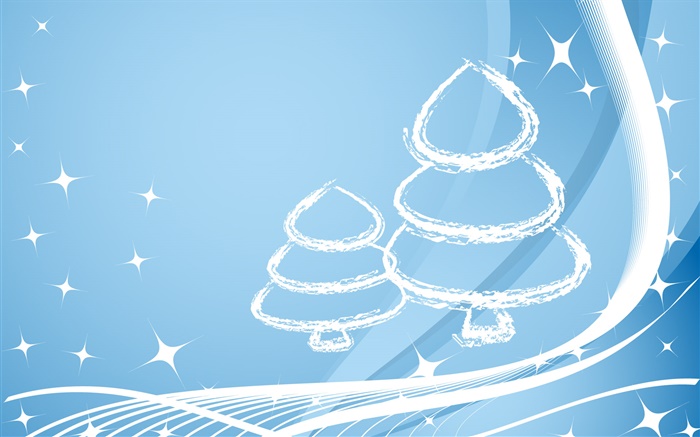 圣诞树，简约的风格，星星，淡蓝色 壁纸 图片