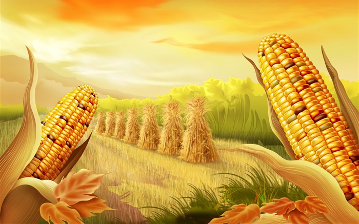 玉米田野，艺术绘画 壁纸 图片