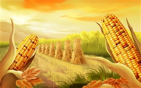 玉米田野，艺术绘画