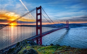 金门大桥，旧金山，加利福尼亚州，美国，大海，天空，夕阳 高清壁纸