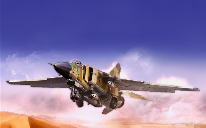 米格战斗机，飞行，沙漠，云 壁纸 图片