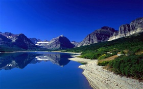 山，湖，坡，蓝天，反射 高清壁纸