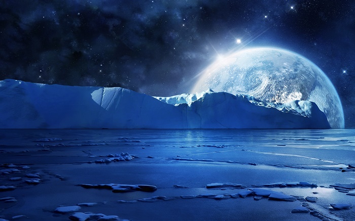 晚上，冰，海洋，行星，恒星，冷 壁纸 图片