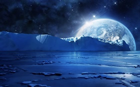 晚上，冰，海洋，行星，恒星，冷 高清壁纸