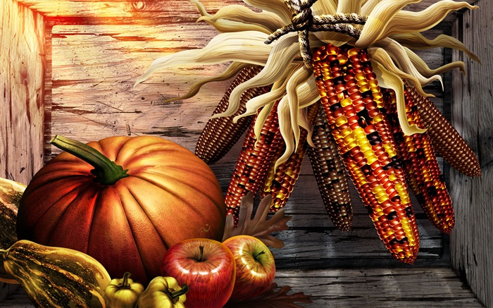 南瓜，玉米，辣椒，苹果，感恩节 壁纸 图片