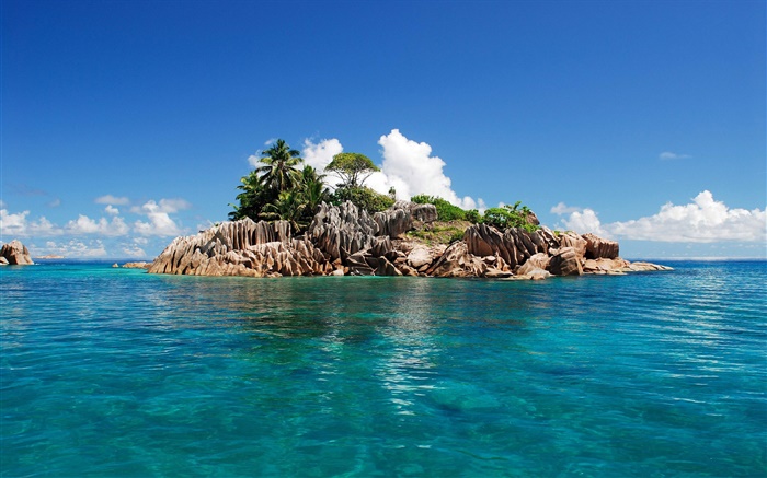 小岛，碧海，蓝天，塞舌尔岛 壁纸 图片