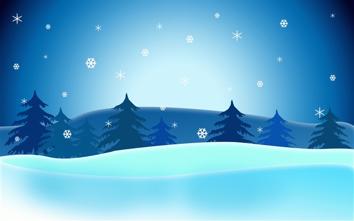 矢量圣诞图片，树，雪花，蓝天 壁纸 图片