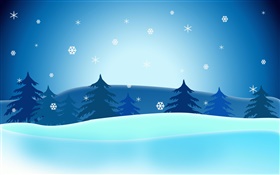 矢量圣诞图片，树，雪花，蓝天