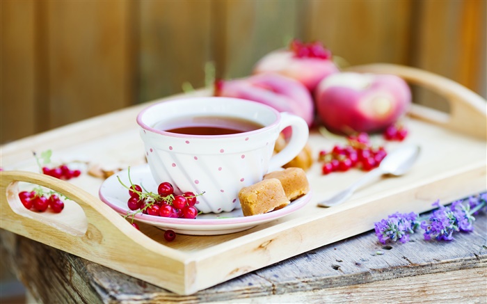 一杯茶，红果 壁纸 图片