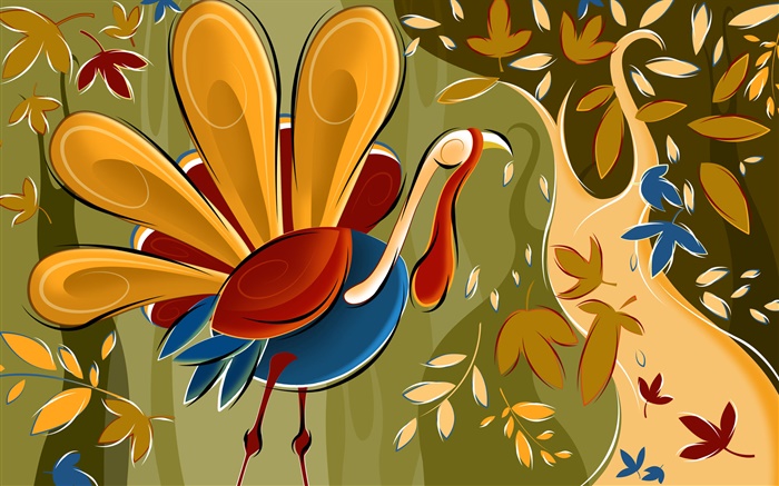 抽象艺术画，鸡，树，叶子 壁纸 图片