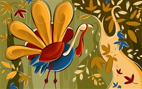 抽象艺术画，鸡，树，叶子 高清壁纸