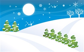 圣诞节，矢量图片，冬天，雪，树木 高清壁纸