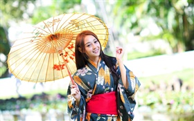日本女孩，和服，伞，眩光 高清壁纸