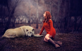 梅利斯，女孩和狼，红毛衣