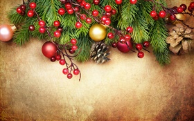 圣诞快乐，装饰，松枝，浆果，球