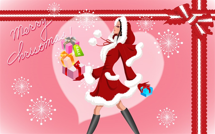 圣诞快乐，矢量时尚女孩，礼品 壁纸 图片