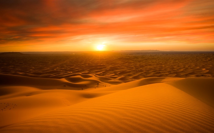 摩洛哥，撒哈拉大沙漠，沙滩，日落 壁纸 图片