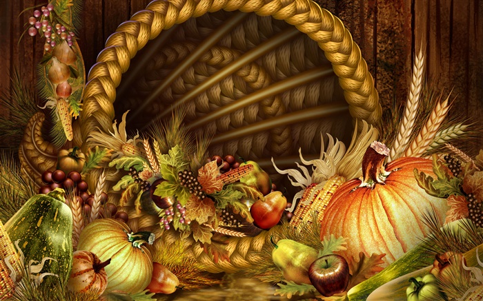 感恩节主题，蔬菜和水果 壁纸 图片