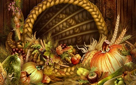 感恩节主题，蔬菜和水果 高清壁纸