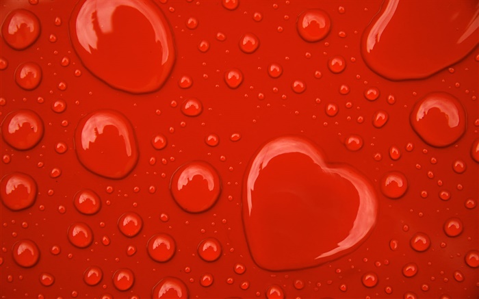 水滴，爱的心，红色背景 壁纸 图片
