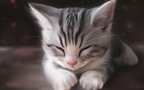 水彩画，可爱的小猫睡觉