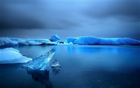 冬天，雪，冰，湖，水，黄昏，蓝色 高清壁纸