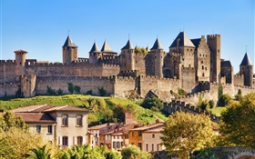 卡尔卡松城堡，法国，城市，房子 高清壁纸