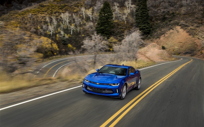 雪佛兰Camaro蓝色跑车，公路，速度 壁纸 图片