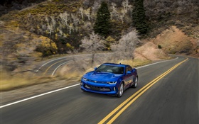 雪佛兰Camaro蓝色跑车，公路，速度 高清壁纸