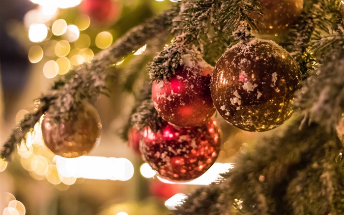 圣诞树，球，眩光，模糊背景 壁纸 图片