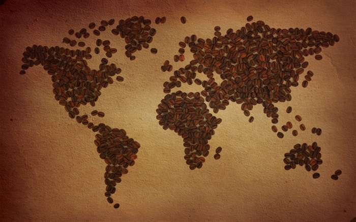 咖啡豆，世界地图，大陆，创意 壁纸 图片