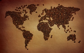 咖啡豆，世界地图，大陆，创意 高清壁纸