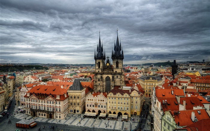 捷克共和国，布拉格，城市，老城广场，蒂恩教堂，民居 壁纸 图片