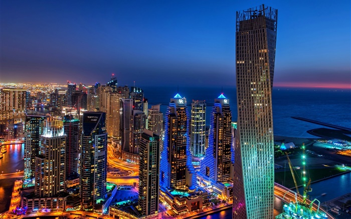 阿联酋的迪拜，城市，晚上，灯，摩天大楼 壁纸 图片