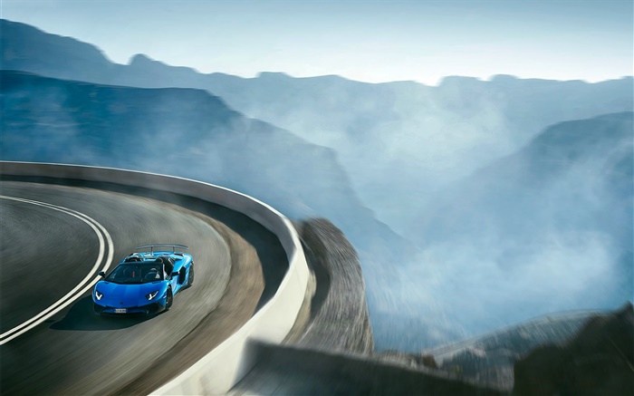 兰博基尼Aventador LP750-4超级跑车蓝色，高速 壁纸 图片
