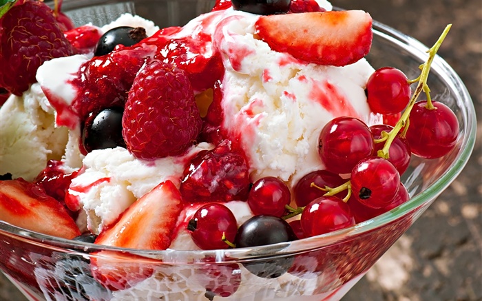 香甜的水果，奶油，草莓，覆盆子，红醋栗 壁纸 图片