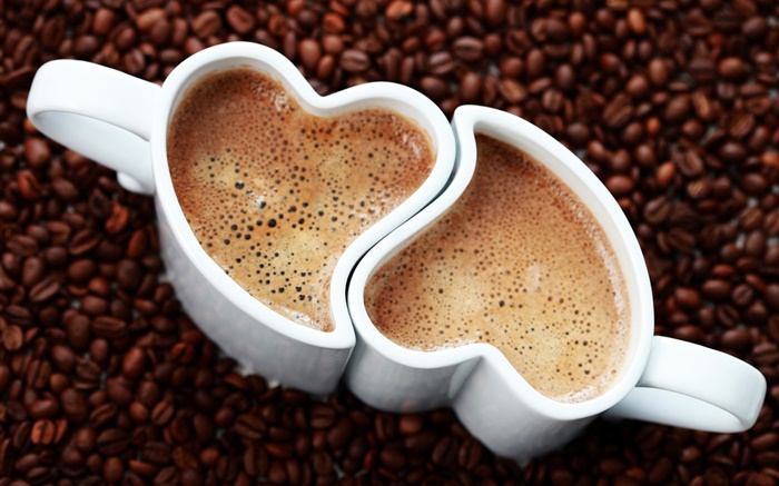 两杯咖啡，爱的心，泡沫，饮料 壁纸 图片