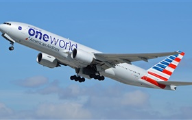 美国航空公司，波音777飞机飞行 高清壁纸
