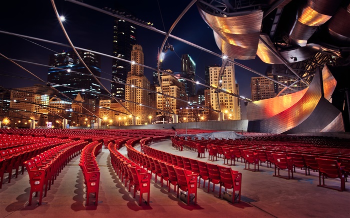 芝加哥，伊利诺伊州，美国，建筑，摩天大楼，椅子，晚上 壁纸 图片
